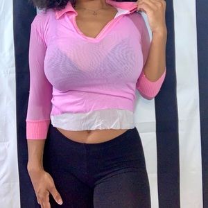 Y2K pink mesh top